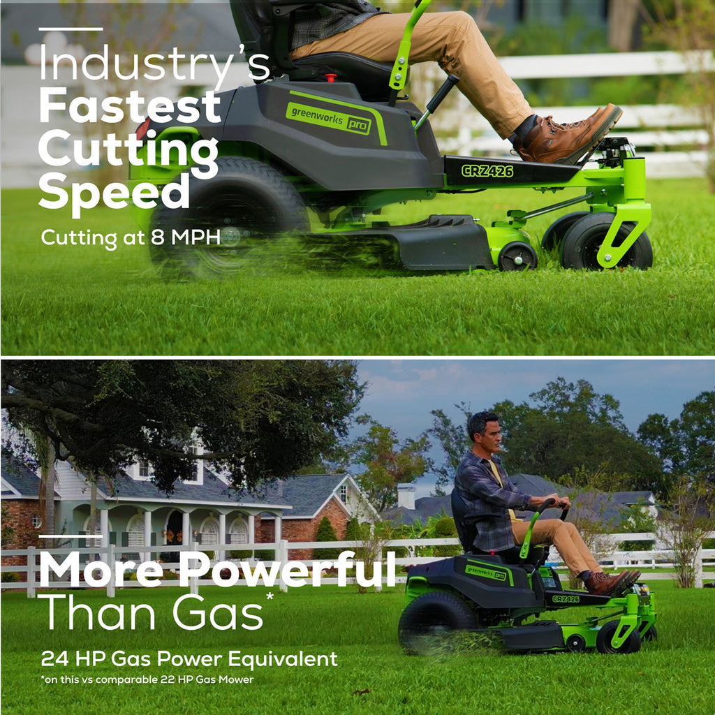 GREENWORKS 60V Pro Electric Zero Turn Mower with 8.0Ah Battery & Dual Rapid Charger Kit - 42" Cut 7400807AU - FREE REDEMPTION KIT