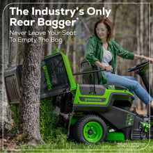 Load image into Gallery viewer, GREENWORKS 60V Lawn Tractor Rear Catcher Electric Riding Mower with 2x4.0Ah/2x8.0Ah Batteries & Wall-Mounted Rapid Charger Kit - 30" Cut 7404907AU  - FREE REDEMPTION KIT