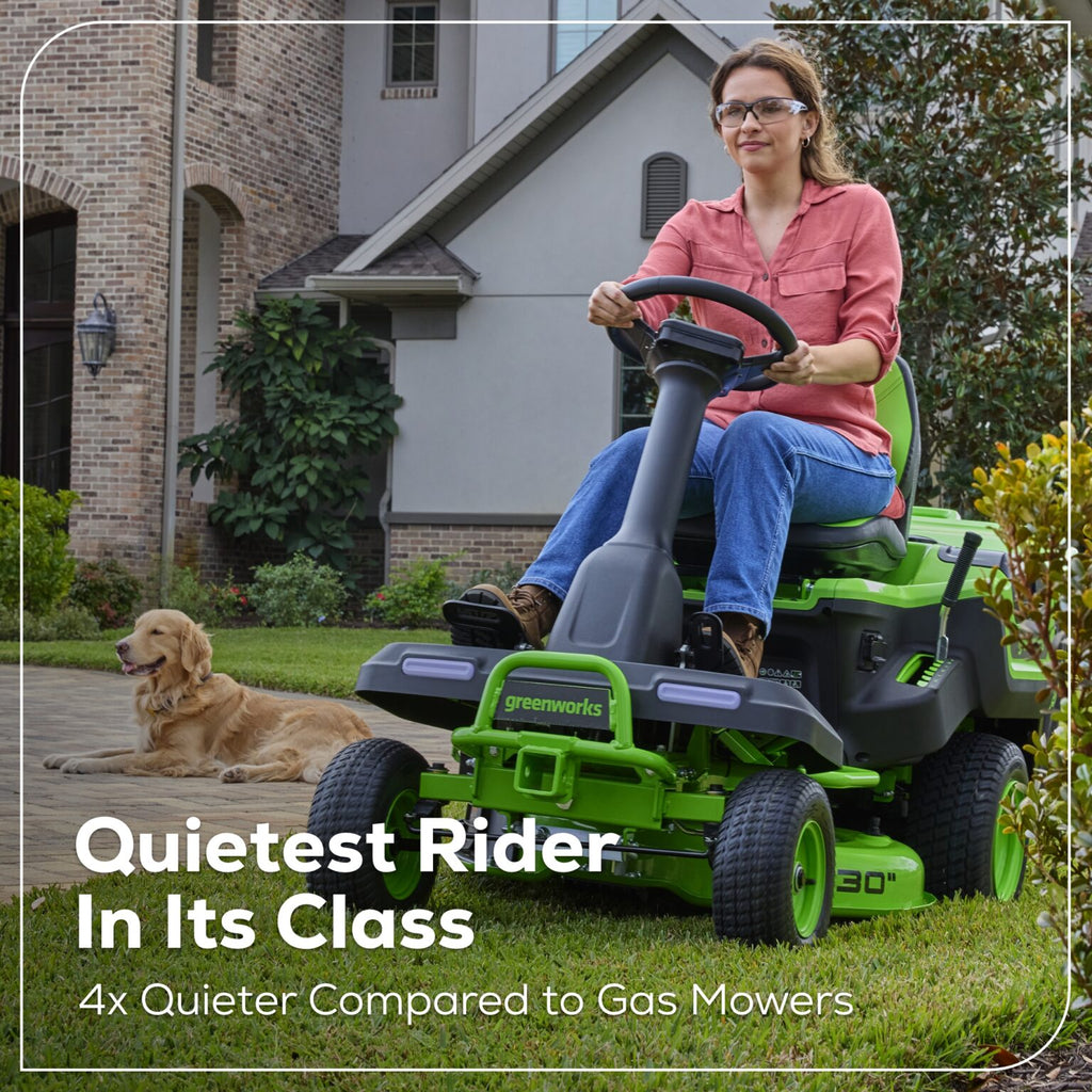 GREENWORKS 60V Lawn Tractor Rear Catcher Electric Riding Mower with 2x4.0Ah/2x8.0Ah Batteries & Wall-Mounted Rapid Charger Kit - 30" Cut 7404907AU  - FREE REDEMPTION KIT