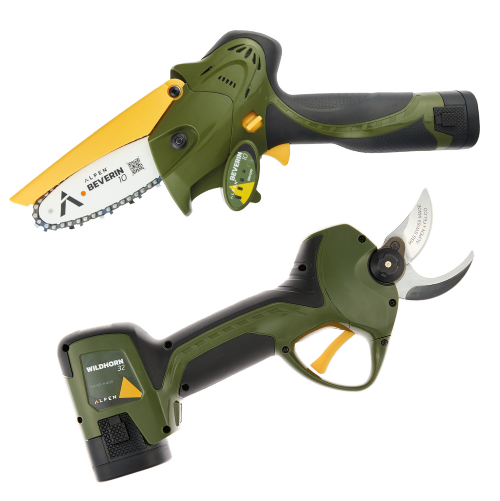 Alpen Wildhorn 32 + Beverin 10 Nacked Pack Professional Electric Pruner Secateurs and Compact Mini Chainsaw Combo Pack ALP-01