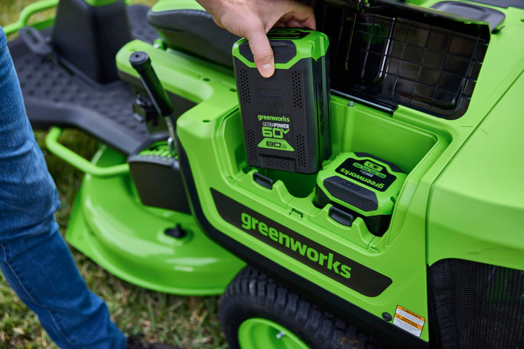 GREENWORKS 60V Lawn Tractor Rear Catcher Electric Riding Mower with 2x4.0Ah/2x8.0Ah Batteries & Wall-Mounted Rapid Charger Kit - 30" Cut 7404907AU  - FREE REDEMPTION KIT