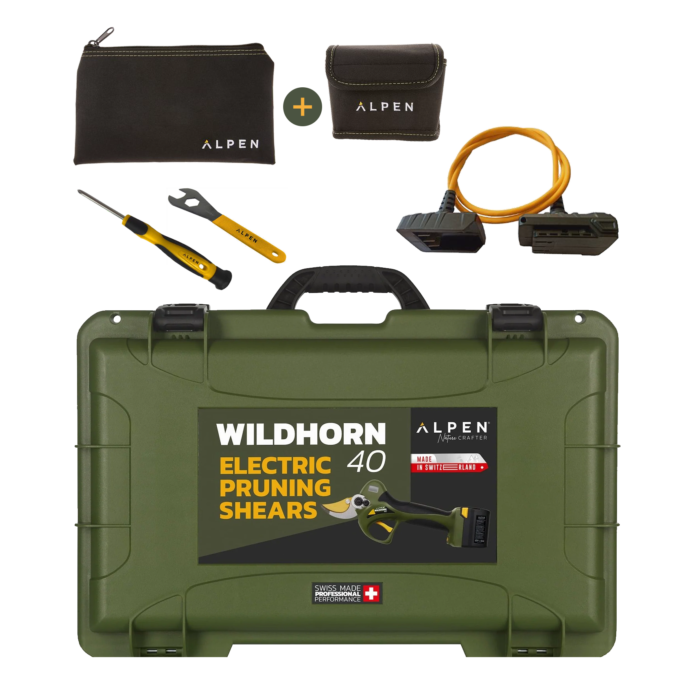 Alpen Wildhorn 40 Professional Electric Pruner Shear Secateurs 2x Battery, Maintenance & Storage Kit