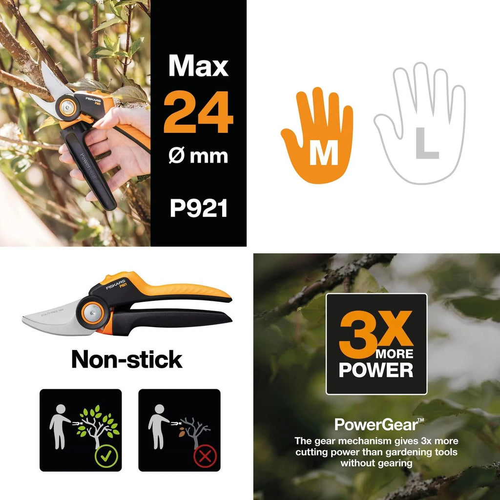Fiskars P921 PowerGear X-Series Medium 26mm Precision Hand Garden Pruning Shears JM1533
