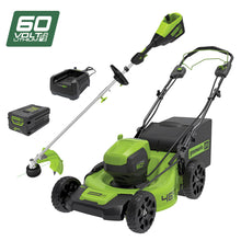 Load image into Gallery viewer, GREENWORKS 60V Pro Brushless Lawnmower 46cm (18”), Multi-tool String Trimmer, 4.0Ah Battery &amp; Charger Kit 1305907AU