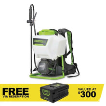 Load image into Gallery viewer, GREENWORKS 60V Pro 70 PSI Backpack 15L Sprayer Skin 5202307AU - FREE REDEMPTION KIT
