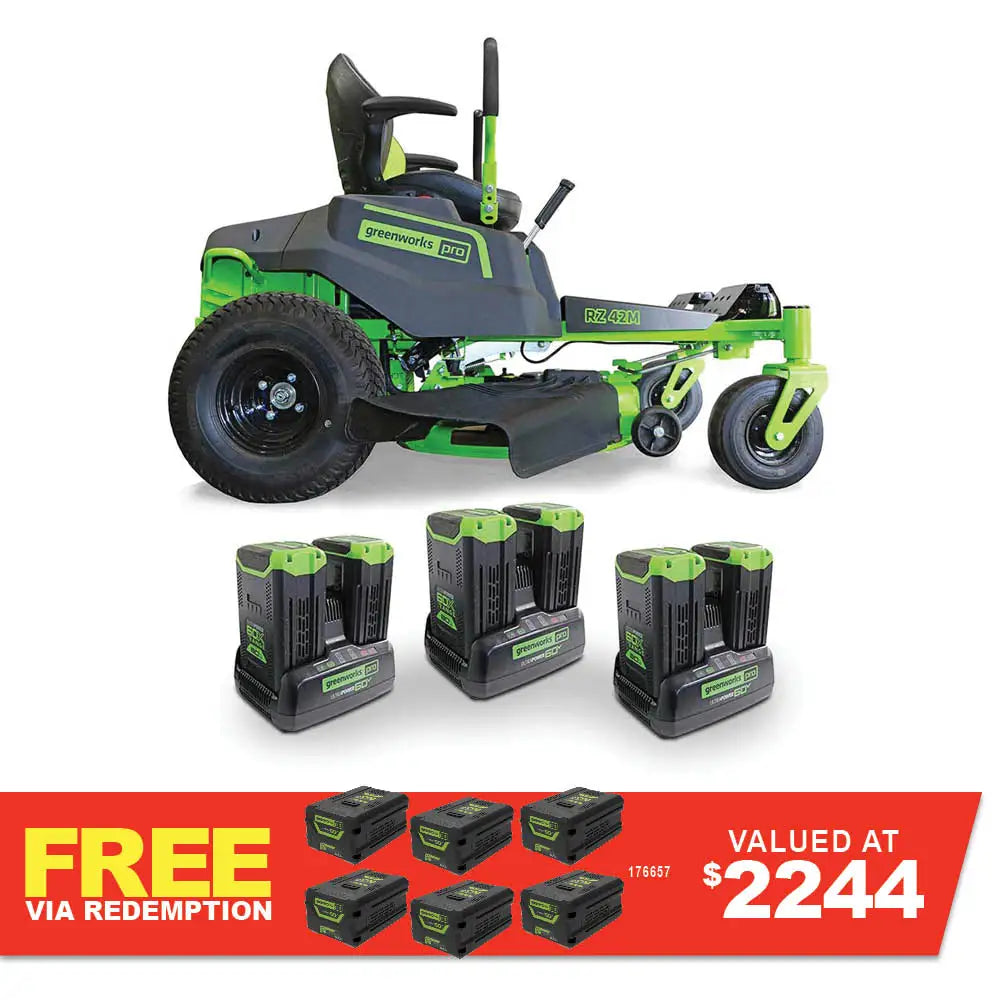GREENWORKS 60V Pro Electric Zero Turn Mower with 8.0Ah Battery & Dual Rapid Charger Kit - 42