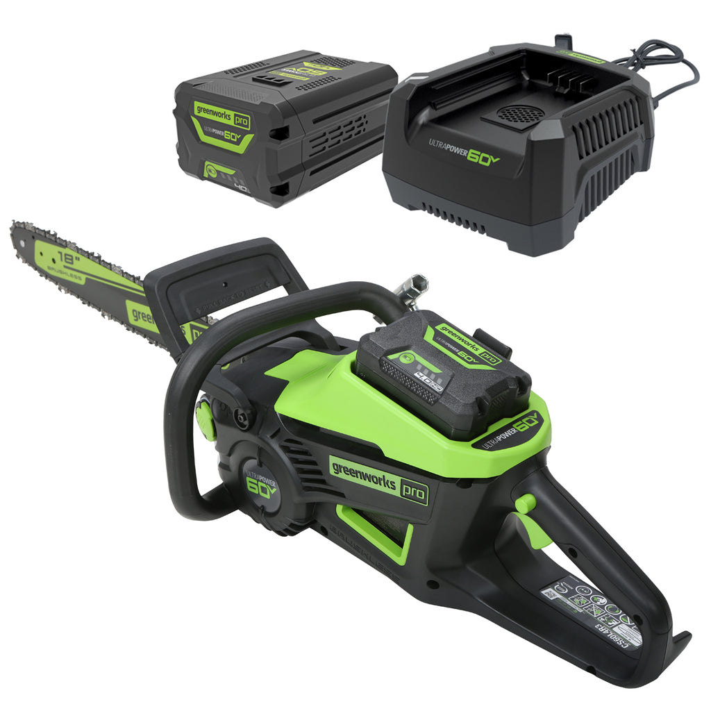 GREENWORKS 60V Pro Chainsaw (16" Bar) 4.0Ah Battery & Charger Kit