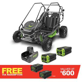 GREENWORKS 60V STEALTH Twin Series All-Terrain 2-Seat Electric Go-Kart 8.0Ah Batteries & Dual Charger Kit 7403607AU - FREE REDEMPTION KIT
