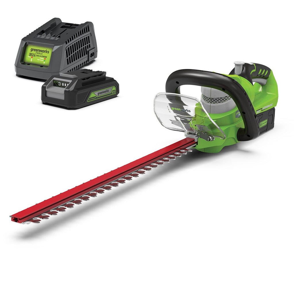 GREENWORKS 24V Hedge Trimmer 57cm (22″) 2.0Ah Battery & Charger Kit