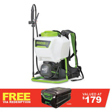 Load image into Gallery viewer, GREENWORKS 60V Pro 70 PSI Backpack 15L Sprayer Skin 5202307AU - FREE REDEMPTION KIT
