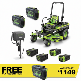 GREENWORKS 60V MaximusZ Zero Turn Electric Riding Mower with 20.0Ah Battery & Wall-Mounted Rapid Charger Kit - 54