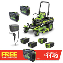 Load image into Gallery viewer, GREENWORKS 60V MaximusZ Zero Turn Electric Riding Mower with 20.0Ah Battery &amp; Wall-Mounted Rapid Charger Kit - 54&quot; Cut 7405007AU - FREE REDEMPTION KIT