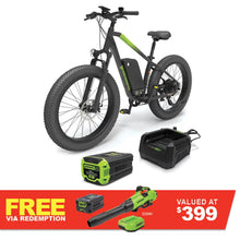 Load image into Gallery viewer, GREENWORKS 60V Venture Series 26&quot; Fat Tyre Mountain E-Bike 8.0Ah Battery &amp; Fast Charger Kit 7403907AU-KIT - FREE REDEMPTION KIT