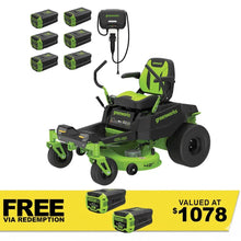 Load image into Gallery viewer, GREENWORKS 60V Pro Electric Zero Turn Mower with 8.0Ah Battery &amp; Rapid Wall Charger Kit - 42" Cut 7405507AU - FREE REDEMPTION KIT