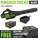 GREENWORKS 60V Pro Axial Blower 4.0Ah Battery & Charger Kit - FREE REDEMPTION KIT