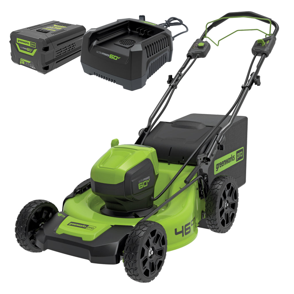 GREENWORKS 60V Pro Brushless Self-Propelled Lawnmower 46cm (18”) 4.0Ah Battery & Charger Kit