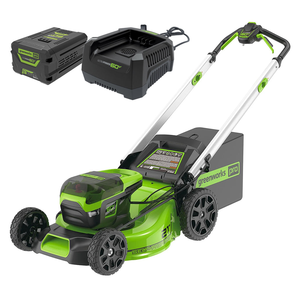 GREENWORKS 60V Pro Brushless Self-Propelled Lawnmower 51cm (21”) 6.0Ah Battery & Charger Kit