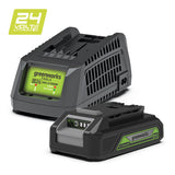 GREENWORKS 24V 2.0Ah Battery & Charger Kit