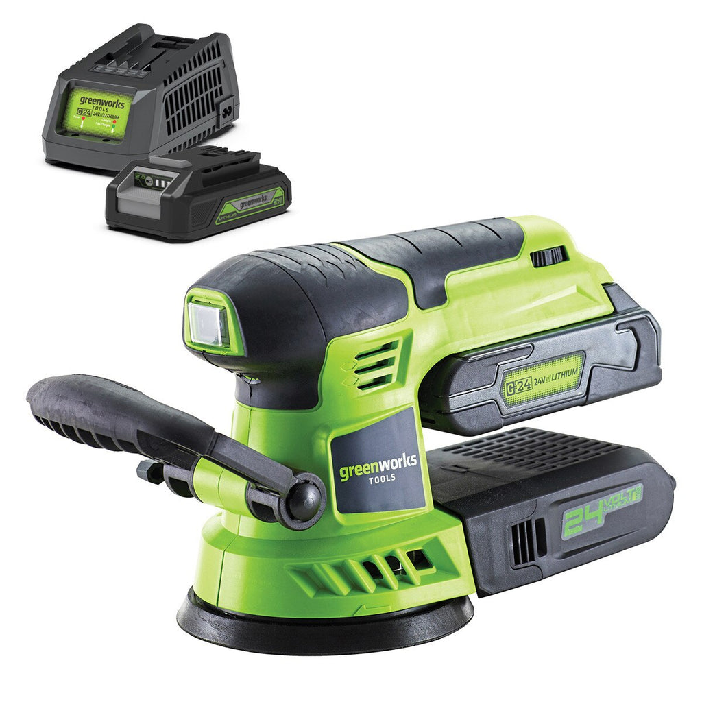 GREENWORKS 24V Orbital Sander 4.9" 2.0Ah Battery & Charger Kit