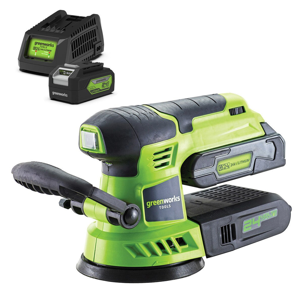 GREENWORKS 24V Orbital Sander 4.9" 4.0Ah Battery & Charger Kit