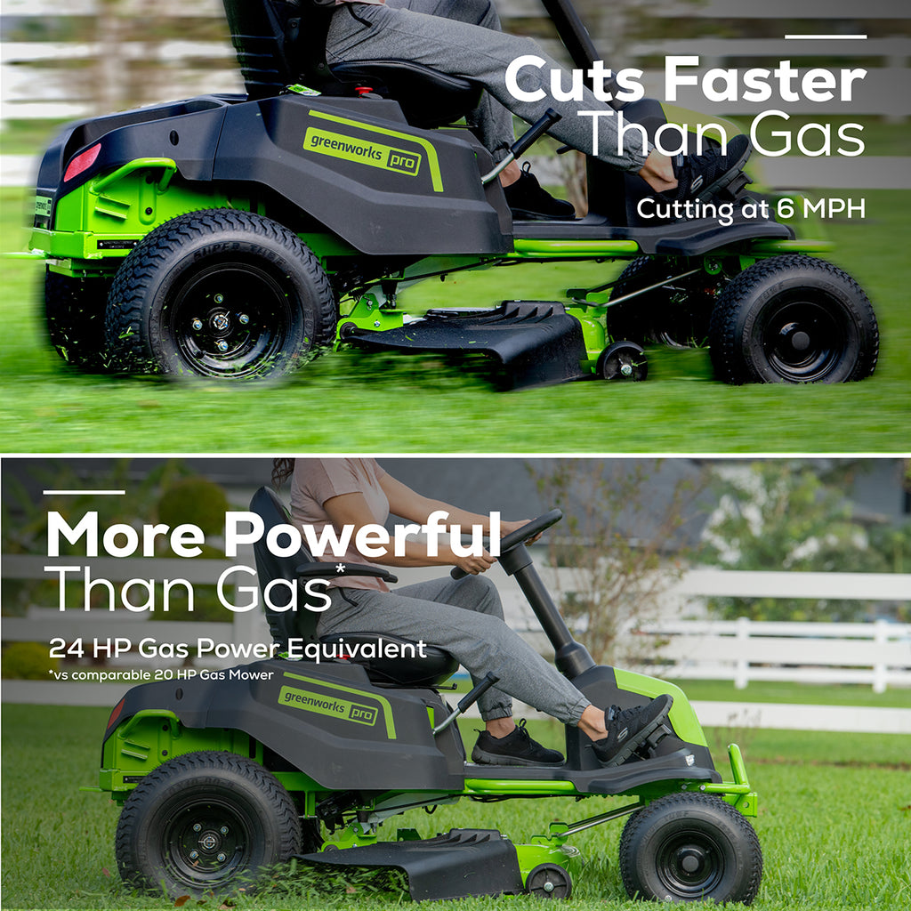 GREENWORKS 60V Pro Electric Ride-on Lawnmower with 8.0Ah Battery & Dual Rapid Charger Kit - 42" Cut