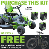 GREENWORKS 60V Pro Electric Ride-on Lawnmower with 8.0Ah Battery & Dual Rapid Charger Kit - 42