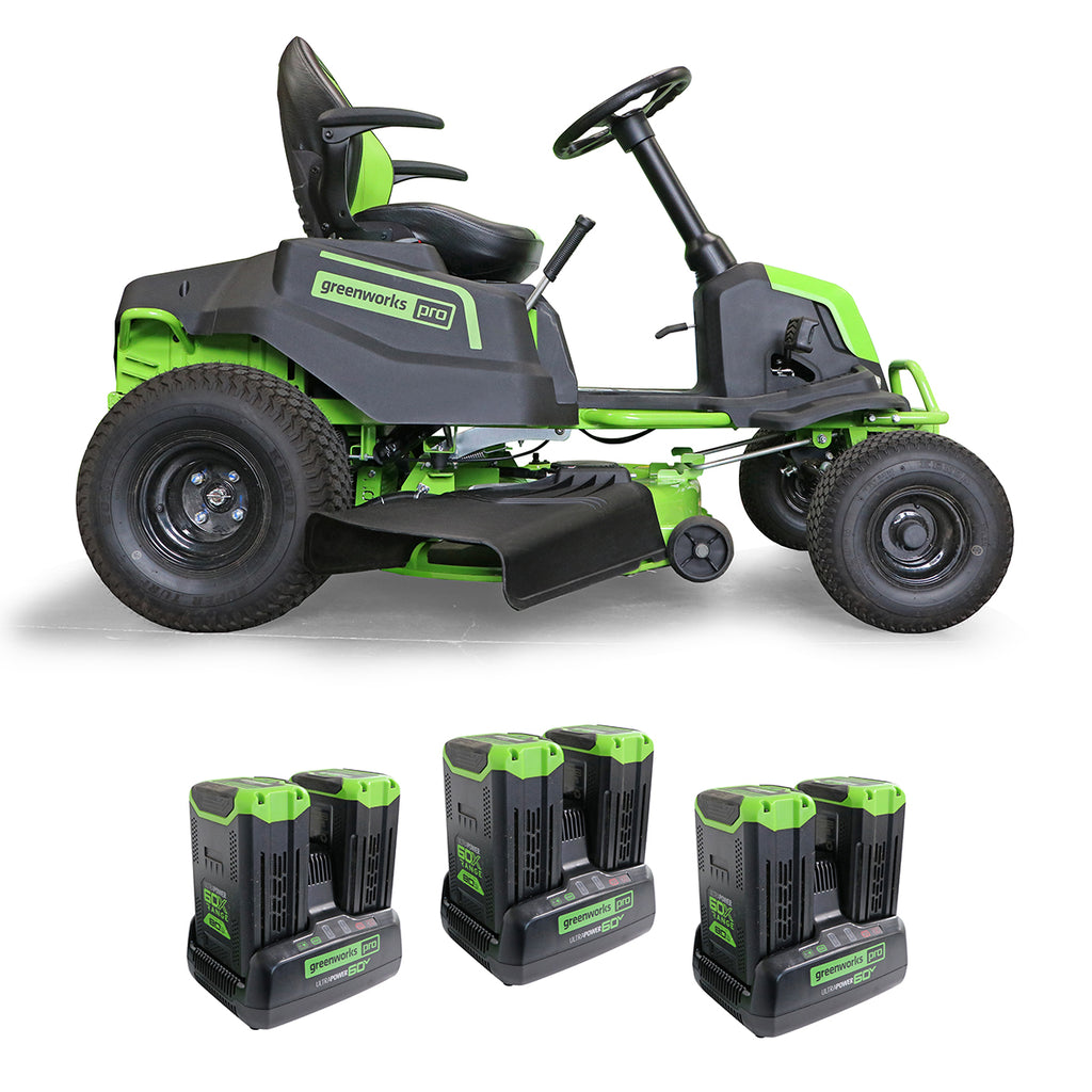 GREENWORKS 60V Pro Electric Ride-on Lawnmower with 6x 8.0Ah Battery & 1x Rapid Wall Charger Kit - 42" Cut 7405607AU - FREE REDEMPTION KIT