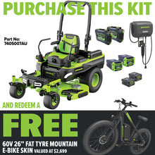 Load image into Gallery viewer, GREENWORKS 60V MaximusZ Zero Turn Electric Riding Mower with 20.0Ah Battery &amp; Wall-Mounted Rapid Charger Kit - 54&quot; Cut - FREE REDEMPTION KIT
