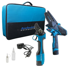 Load image into Gallery viewer, PowerMowers provides professional lawn &amp; garden products that prioritises cutting-edge performance &amp; user-safety. Archer Battery Mini Saw &amp; Scissors Kit A7758
