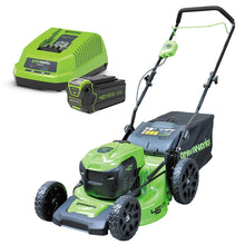 Load image into Gallery viewer, PowerMowers provides professional lawn &amp; garden products that prioritises cutting-edge performance &amp; user-safety. GREENWORKS 40V 46cm Lawn Mower 2A Charger 2926907, 2927007