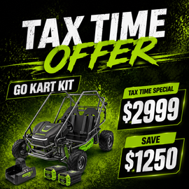 GREENWORKS 60V STEALTH Twin Series All-Terrain 2-Seat Electric Go-Kart 8.0Ah Batteries & Dual Charger Kit 7403607AU - FREE REDEMPTION KIT