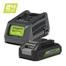 Load image into Gallery viewer, PowerMowers provides professional lawn &amp; garden products that prioritises cutting-edge performance &amp; user-safety. Greenworks 24V 2.0Ah Battery and Charger Kit 2926707AU-Kit-2