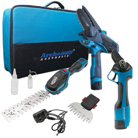 PowerMowers provides professional lawn & garden products that prioritises cutting-edge performance & user-safety. Archer Battery Mini Chainsaw/Pruning Shears/Hedge Shears Kit A4758