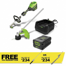 Load image into Gallery viewer, GREENWORKS 60V Pro Multi-Attachment Series String Trimmer 4.0Ah Battery &amp; Charger Kit 2110807AU - FREE REDEMPTION KIT