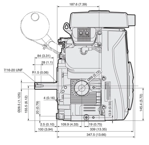 Kawasaki 21.4hp FH721D-KS01-S Commercial V-Twin Horizontal Shaft (1-1/8") Universal \Petrol Engine ENG6364
