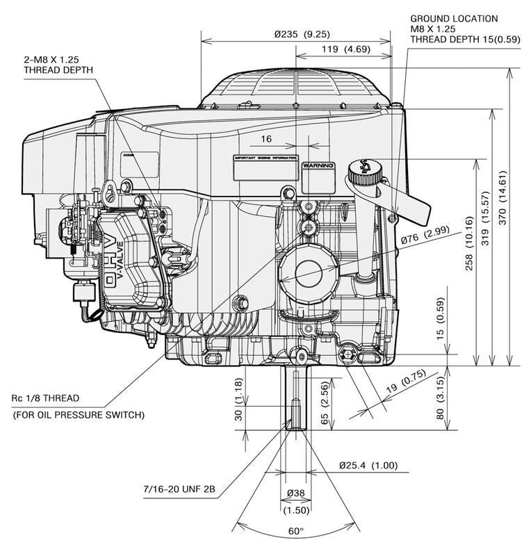 Kawasaki 18hp (603cc) FS600V-FS00-S V-Twin Vertical Shaft (1") Ride-On Petrol Engine ENG8048
