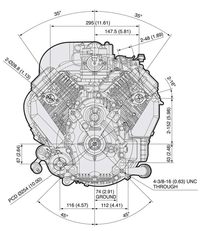 Kawasaki 23.5hp (726cc) FX730V-FS12-S Commercial Vertical Shaft (1") w/ Heavy-Duty Air Filter Ride-on ZTR Petrol Engine ENG7605