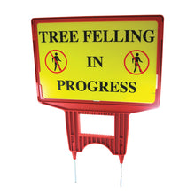 Load image into Gallery viewer, PowerMowers provides professional lawn &amp; garden products that prioritises cutting-edge performance &amp; user-safety. SGN6934 TREE FELLING IN PROGRESS SIGN Strong Plastic