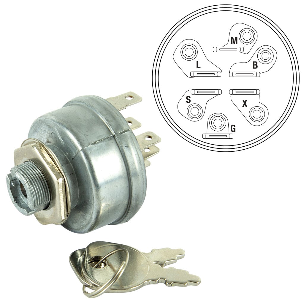 Murray/GA/Briggs & Stratton SWT5486/SWT1036 Ignition Switch 6 Pin 92377, 493625