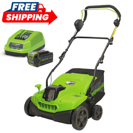 GREENWORKS 40V Brushless Lawn Dethatcher Scarifier 4.0Ah Battery & Charger Kit 2518007AU