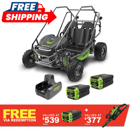 GREENWORKS 60V STEALTH Twin Series All-Terrain 2-Seat Electric Go-Kart 8.0Ah Batteries & Dual Charger Kit 7403607AU - FREE REDEMPTION KIT