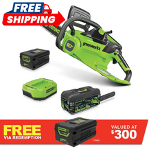 Load image into Gallery viewer, GREENWORKS 60V Pro Chainsaw (18&quot; Bar) 4.0Ah Battery &amp; Charger Kit 2009907AU - FREE REDEMPTION KIT