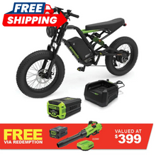 Load image into Gallery viewer, GREENWORKS 60V Venture Series 20&quot; All Terrain Fat Tyre E-Bike 8.0Ah Battery &amp; Fast Charger Kit 7404007AU-Kit- FREE REDEMPTION KIT