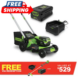 GREENWORKS 60V Pro Brushless Self-Propelled Lawnmower 51cm (21”) 6.0Ah Battery & Charger Kit 2516407AUVT - FREE REDEMPTION KIT