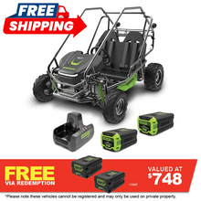 Load image into Gallery viewer, GREENWORKS 60V STEALTH Twin Series All-Terrain 2-Seat Electric Go-Kart 8.0Ah Batteries &amp; Dual Charger Kit 7403607AU - FREE REDEMPTION KIT