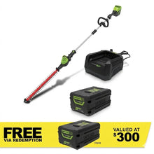 Load image into Gallery viewer, GREENWORKS 60V Pro Pole Hedge Trimmer 50cm (2.4m Reach) and 4.0Ah Battery Kit 2301207AU - FREE REDEMPTION KIT
