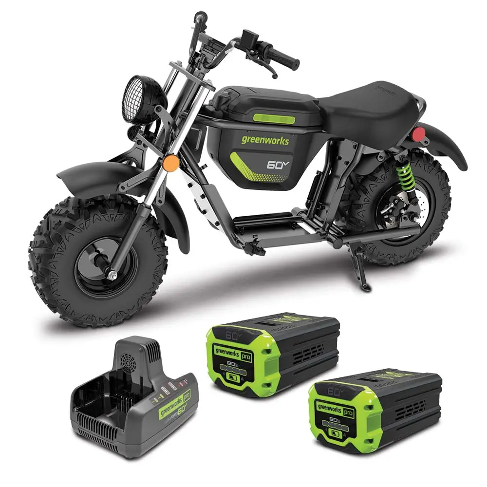 GREENWORKS 60V STEALTH Twin Series Off-Road Electric Mini Bike 8.0Ah Batteries & Dual Charger Kit 7403707AU - FREE REDEMPTION KIT