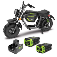 Load image into Gallery viewer, GREENWORKS 60V STEALTH Twin Series Off-Road Electric Mini Bike 8.0Ah Batteries &amp; Dual Charger Kit