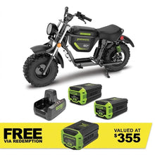 Load image into Gallery viewer, GREENWORKS 60V STEALTH Twin Series Off-Road Electric Mini Bike 8.0Ah Batteries &amp; Dual Charger Kit 7403707AU TAX TIME SALE