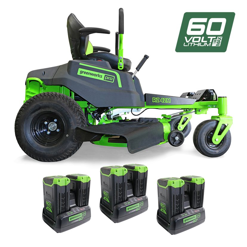 GREENWORKS 60V Pro Electric Zero Turn Mower with 8.0Ah Battery & Dual Rapid Charger Kit - 42